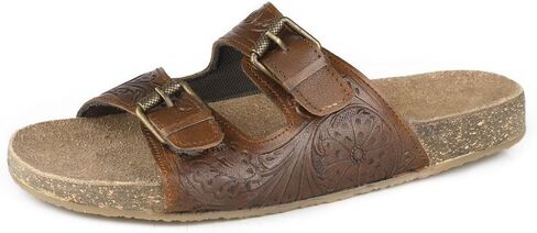 Roper Women's Desiree Tooled Brown Leather Sandals in Kuwait