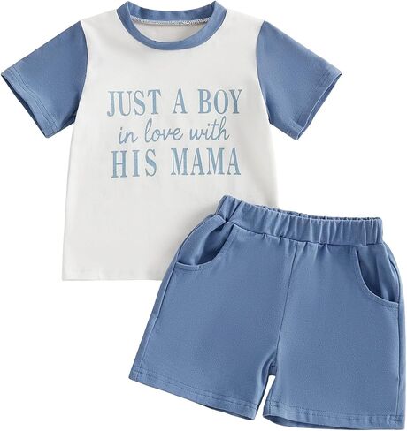 Toddler Baby Boy Summer Outfit Funny Letter T-Shirt Rolled Elastic Short Set Infant Clothes 6 12 18 24 Months 2T 3T in Kuwait