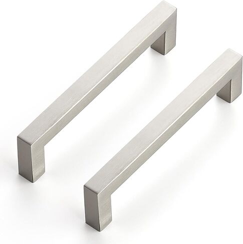 Ravinte Brushed Nickel Square Cabinet Handles & Pulls 4 Inch 10 Pack | Satin Nickel Pulls, Stainless Steel, Square Bar Grip, Kitchen Cabinet Hardware Handles, for Cupboard Drawers Dressers in Kuwait