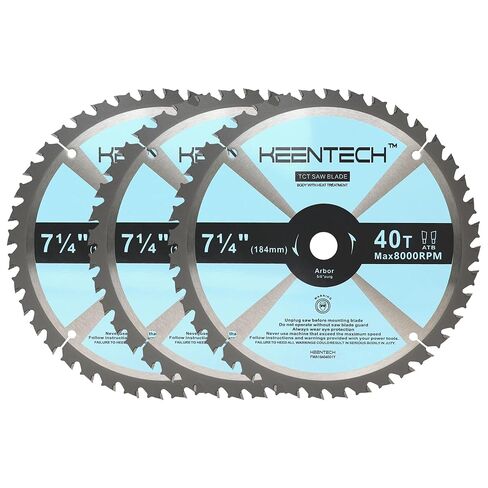 KEENTECH 7-1/4" Saw Blade 40T, 3-Pack, Fine Finish for Wood | 3 pc save cost, fits most 7.25" saws, TCT stays sharp, smooth finish for cabinetry/trim in Kuwait