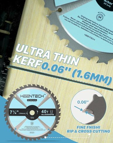 KEENTECH 7-1/4" Saw Blade 40T, 3-Pack, Fine Finish for Wood | 3 pc save cost, fits most 7.25" saws, TCT stays sharp, smooth finish for cabinetry/trim in Kuwait