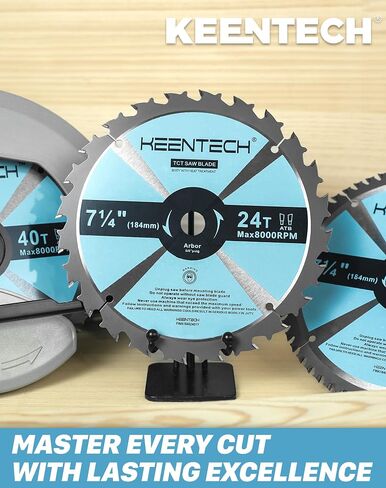 KEENTECH 7-1/4" Saw Blade 40T, 3-Pack, Fine Finish for Wood | 3 pc save cost, fits most 7.25" saws, TCT stays sharp, smooth finish for cabinetry/trim in Kuwait