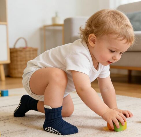 6 Pairs Toddler-Boys-Grips Socks-Kids-Baby-Cotton Crew Socks With Grippers in Kuwait