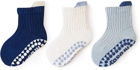 6 Pairs Toddler-Boys-Grips Socks-Kids-Baby-Cotton Crew Socks With Grippers in Kuwait