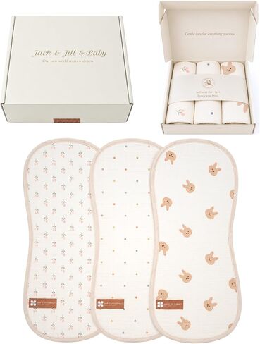 Jack & Jill & Baby Muslin Burp Cloths, 100% Cotton Muslin, 6-Layer Soft & Absorbent Baby Burp Cloths, Large Burping Cloths for Babies, Newborn Essentials, 3-Pack (Dreamy Dots) in Kuwait