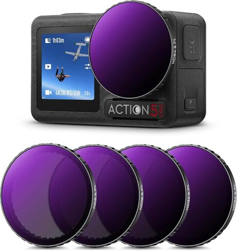 K&F CONCEPT Push-in ND Filter Kit for DJI Osmo Action 5 Pro | ND8 ND16 ND32 ND64 4 Pack Light Reduction Exposure Control Optical Glass Multi-Coated for Osmo Action 3/4, FD131 in Kuwait