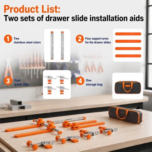Drawer Slide Installation Jig with Toggle Clamp,Cabinet Hardware Jig with Magnetic Arm Punch Locator, Installing Faster, Straighter, and Smarter(4 Layers) in Kuwait