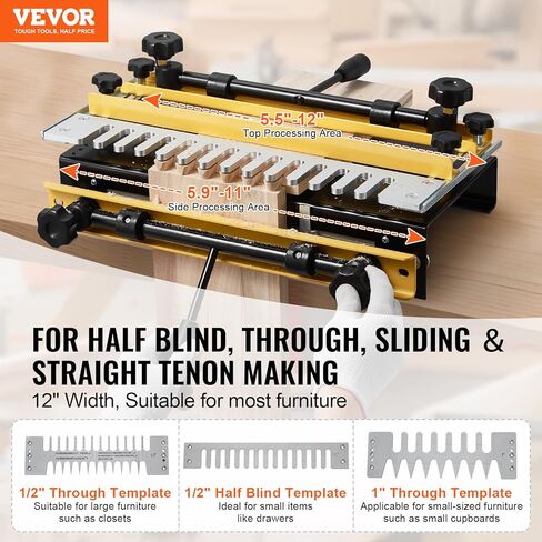 VEVOR Dovetail Jig, 12 in Width, Dove Tailing Router Jigs with 4 Router Bits & 3 Templates, Precise Alignment Dove Tail Jig, Mortise and Tenon Woodworking Tools for Furniture & Wood Cabinet Making | Easy Operation, Sturdy and Durable in Kuwait