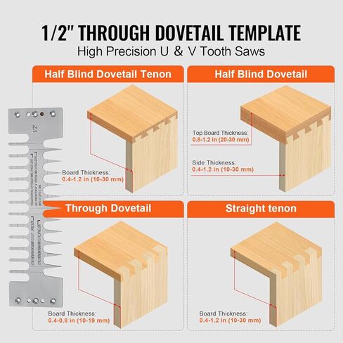 VEVOR Dovetail Jig, 12 in Width, Dove Tailing Router Jigs with 4 Router Bits & 3 Templates, Precise Alignment Dove Tail Jig, Mortise and Tenon Woodworking Tools for Furniture & Wood Cabinet Making | Easy Operation, Sturdy and Durable in Kuwait