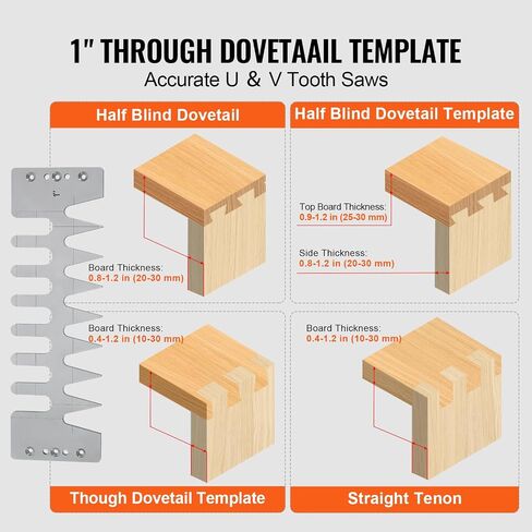 VEVOR Dovetail Jig, 12 in Width, Dove Tailing Router Jigs with 4 Router Bits & 3 Templates, Precise Alignment Dove Tail Jig, Mortise and Tenon Woodworking Tools for Furniture & Wood Cabinet Making | Easy Operation, Sturdy and Durable in Kuwait