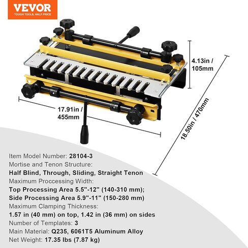 VEVOR Dovetail Jig, 12 in Width, Dove Tailing Router Jigs with 4 Router Bits & 3 Templates, Precise Alignment Dove Tail Jig, Mortise and Tenon Woodworking Tools for Furniture & Wood Cabinet Making | Easy Operation, Sturdy and Durable in Kuwait