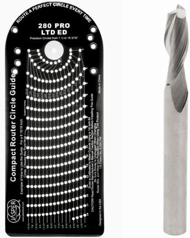 Jasper 280 Pro Router Circle Cutter Jig and J601 Spiral Up Cut Solid Carbide 1/4 Bit Bundle | Cuts Perfect Circles from 1 ½" to 18 3/16" D - Circle Guide Kit Includes Centering Disc & Pivot Pins - Fi in Kuwait
