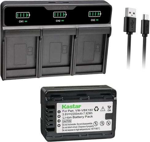 Kastar LHD3 Triple Charger Compatible with Panasonic VW-VBK180 VW-VBK360 VW-VBL090 HC-V700 HDC-SD90 SDR-H100 Camcorders in Kuwait