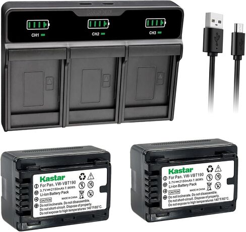 Kastar LHD3 Triple Charger Compatible with Panasonic VW-VBT190 VW-ACT190 VW-BC10 HC-V110 HC-V520 HC-V720 HC-V770 HC-V800 HC-W580 HC-W850 in Kuwait