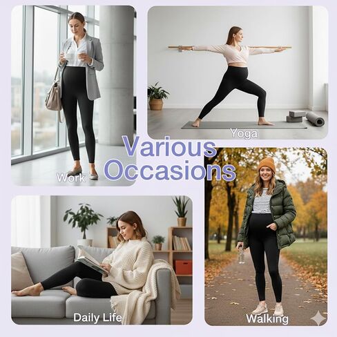 GROTEEN 3 Pack Women's Maternity Leggings Over The Belly with Pockets Casual Athletic Home Yoga Pants Gifts for Pregnant Wife Lightning Deal Black/Brown/Navy Blue in Kuwait