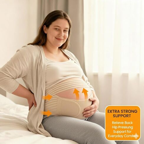 Plus Size Pregnancy Belly Band – Extra Large Maternity Support Belt for Belly, Waist & Back Pain Relief – Adjustable & Breathable Belly Band for 4XL Moms (Fits Waist 55"-67",Beige) in Kuwait
