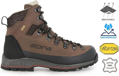Alpina NEPAL Premium Men’s Mountaineering Boots | 8'' high Nubuck Leather Sympatex Waterproof Hiking Boots | Vibram - Slip Resistant Sole | VCP Fit System | E-Foam Cushioning | Crampon Compatible | Handmade in Europe in Saudi Arabia
