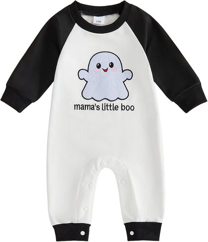 Honganda Newborn Baby Boy Girl Halloween Outfit Pumpkin Ghost Embroidery Patchwork Jumpsuit Fall One Piece Romper in Kuwait
