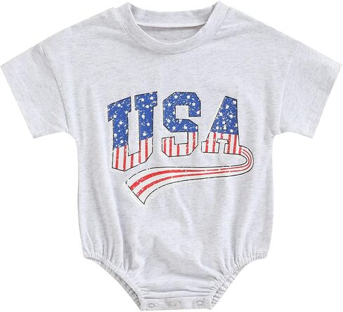4th of July Baby Boy Girl Outfit Newborn Toddler Letter Print Bubble Romper My First Fourth Of July Retro Clothes in Kuwait