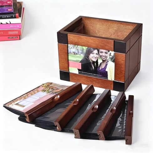 Wooden Album Storage Box, Wooden Photo Box, with 5 Pull Out Albums, for 6x4 Inch Photos Can Hold 100 Photos, Insert Photo Frame Cube, Wedding Anniversary Collection Book in Kuwait