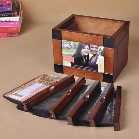 Wooden Album Storage Box, Wooden Photo Box, with 5 Pull Out Albums, for 6x4 Inch Photos Can Hold 100 Photos, Insert Photo Frame Cube, Wedding Anniversary Collection Book in Kuwait