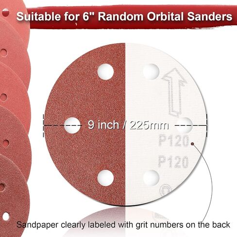 9 Inch 6 Hole Drywall Sandpaper 150Grit 50PCS | Hook and Loop, Aluminum Oxide, Sanding Discs for Drywall Sander in Kuwait