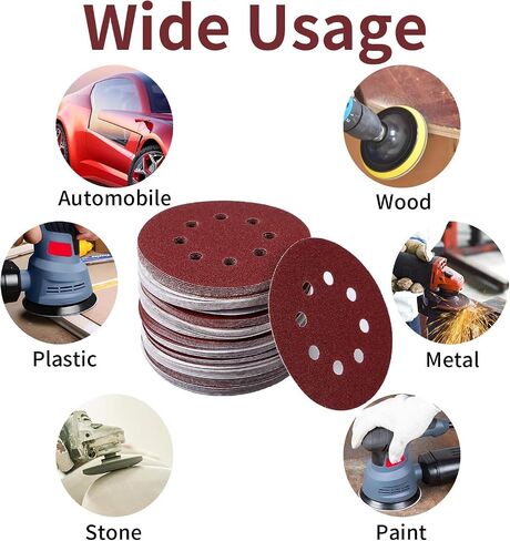 40 Sheets Sanding Discs Kit, 60/80/100/120/150/180/240/320 Grit, 5 inch Sandpaper Sander Round Sand Paper for Orbital Sanders,Premium PE Backing, Wood, Metal, Auto Sandpaper Assortment in Kuwait