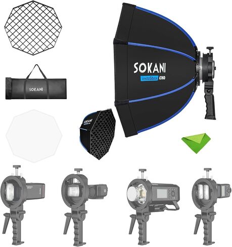 Sokani 23.6"/60cm Octagonal Softbox+Honeycomb Grid, with S-Type Bracket | Quick Release Light Diffuser, Compatible with Godox AD200 Pro II, AD300 Pro II, AD400 Pro II, AD100 Pro II, V100, V1 Pro in Kuwait