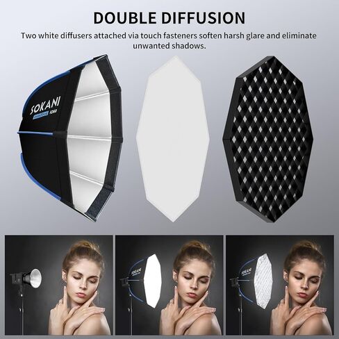Sokani 23.6"/60cm Octagonal Softbox+Honeycomb Grid, with S-Type Bracket | Quick Release Light Diffuser, Compatible with Godox AD200 Pro II, AD300 Pro II, AD400 Pro II, AD100 Pro II, V100, V1 Pro in Kuwait