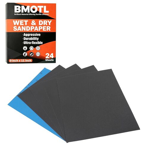 Wet Dry Sandpaper Sheets: 600-3000 Grit Assortment | 24Pcs, 9x11 Inch, Premium Silicon Carbide Sand Paper, Automotive Headlight Sanding, Wood/Metal/Plastic Finishing in Kuwait