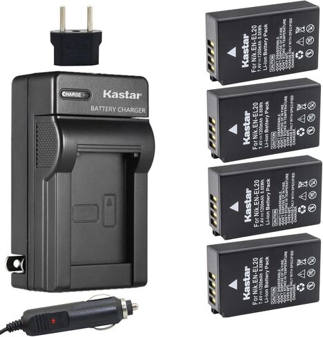 Kastar Battery (4-Pack) and Charger Kit for EN-EL20, EN-EL20a and Coolpix A, 1 AW1, 1 J1, 1 J2, 1 J3, 1 S1, 1 V3, and Blackmagic Pocket Cinema Camera in Kuwait
