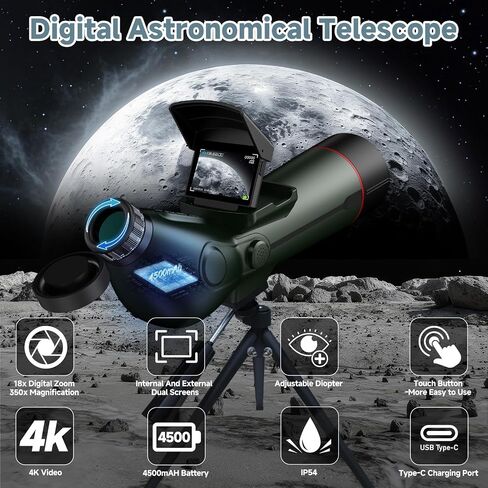 Smart Telescope,Refractor Auto-Focus Portable Digital Electronic Telescopes | with 4K Astrophotography Camera, Internal And External Dual Screens Spotter for Adults and Beginners Astronomy in Kuwait