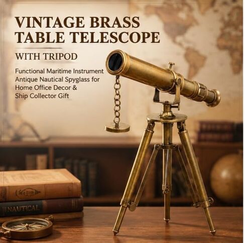 Vintage Brass Table Telescope with Tripod – Functional Maritime Instrument | Antique Nautical Spyglass for Home Office Decor & Ship Collector Gift in Kuwait