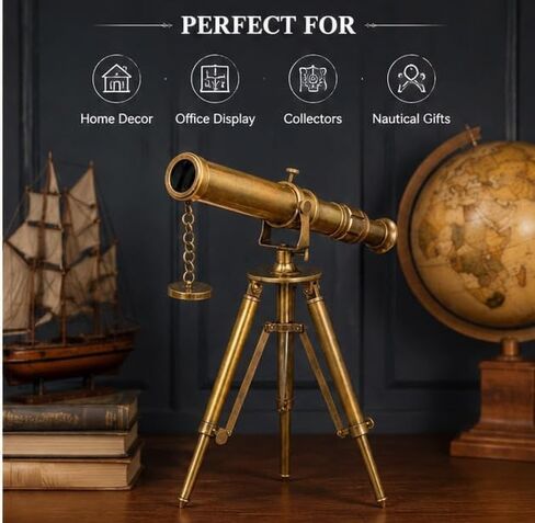 Vintage Brass Table Telescope with Tripod – Functional Maritime Instrument | Antique Nautical Spyglass for Home Office Decor & Ship Collector Gift in Kuwait