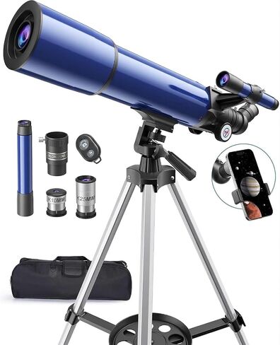 80mm Telescope for Adults and Beginners, 20X-150X Refractor Astronomical Telescope with Tripod and Finderscope, Portable Travel Telescope for Astronomy and Stargazing in Kuwait
