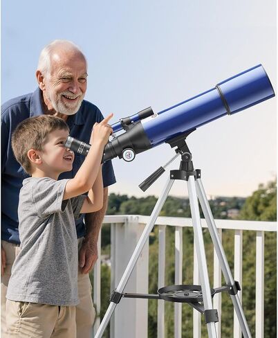 80mm Telescope for Adults and Beginners, 20X-150X Refractor Astronomical Telescope with Tripod and Finderscope, Portable Travel Telescope for Astronomy and Stargazing in Kuwait