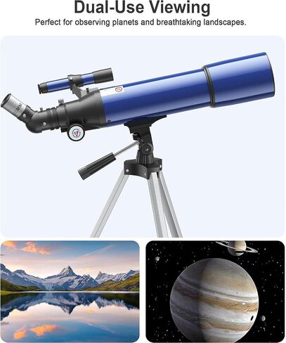 80mm Telescope for Adults and Beginners, 20X-150X Refractor Astronomical Telescope with Tripod and Finderscope, Portable Travel Telescope for Astronomy and Stargazing in Kuwait