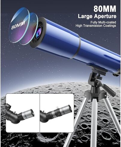 80mm Telescope for Adults and Beginners, 20X-150X Refractor Astronomical Telescope with Tripod and Finderscope, Portable Travel Telescope for Astronomy and Stargazing in Kuwait