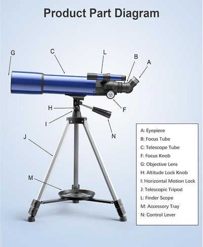 80mm Telescope for Adults and Beginners, 20X-150X Refractor Astronomical Telescope with Tripod and Finderscope, Portable Travel Telescope for Astronomy and Stargazing in Kuwait