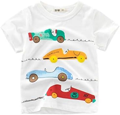 Baby Boys Round Neck Short Sleeve Cartoon Car Print Top Summer Casual Pullover Top in Kuwait