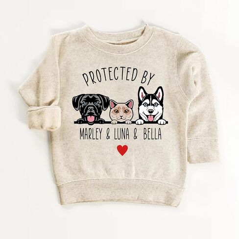 Protected by Dogs and Cats Custom Toddler Tee, Personalized Kids Top, Pet Owner Sibling Gift with Pet's Portrait in Kuwait