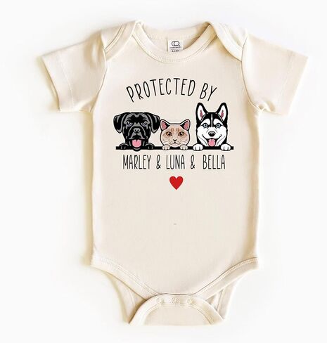 Protected by Dogs and Cats Custom Toddler Tee, Personalized Kids Top, Pet Owner Sibling Gift with Pet's Portrait in Kuwait