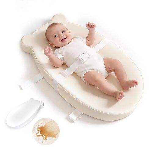 Baby Changing Pad for Dresser, with Wipeable Waterproof PU Cover, Contoured Diaper Changing Pad with Non-Slip Safety Belt, Portable Lightweight Changing Mat with Cushioned Foam, Beige in Kuwait