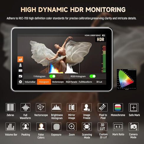VILTROX DC-X3 6 Inch 2000Nits Camera Video Field Monitor with Rig Cage | Touc Screen Full HD 1920x1080 Director AC Monitor with 4K HDMI/3G-SDI Loop in&Out 3D Lut RGB Parade Focus Peaking in Kuwait