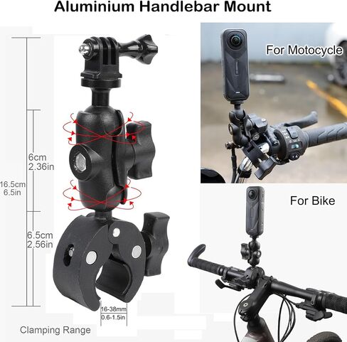 PellKing 360° Suction Cup Mount Handlebar Mount Kit for Insta360 AcePro2/X5/X4,360 Degree Adjustable Suction Cup Aluminium Handlebar Mount Compatible for Osmo Action 6/5/4/3GoPro 13/12/11/9,and More in Kuwait