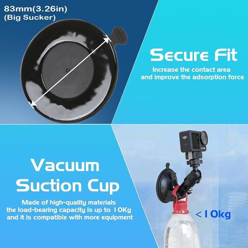 PellKing 360° Suction Cup Mount Handlebar Mount Kit for Insta360 AcePro2/X5/X4,360 Degree Adjustable Suction Cup Aluminium Handlebar Mount Compatible for Osmo Action 6/5/4/3GoPro 13/12/11/9,and More in Kuwait