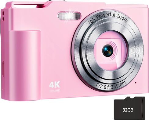 Digital Camera, FHD 4K Digital Point and Shoot Camera with 16X Zoom Anti Shake, 48MP Compact Small Camera with 32GB Card for Boys Girls Kids in Kuwait