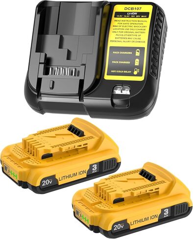2Pack 3.0Ah Battery Replacement for Dewalt 20V Max Battery | with DCB107 Charger Combo Compatible with Dewalt 20V Cordless Power Tools in Kuwait