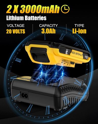 2Pack 3.0Ah Battery Replacement for Dewalt 20V Max Battery | with DCB107 Charger Combo Compatible with Dewalt 20V Cordless Power Tools in Kuwait