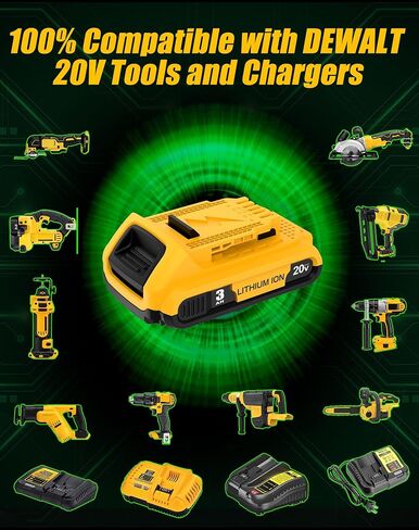 2Pack 3.0Ah Battery Replacement for Dewalt 20V Max Battery | with DCB107 Charger Combo Compatible with Dewalt 20V Cordless Power Tools in Kuwait
